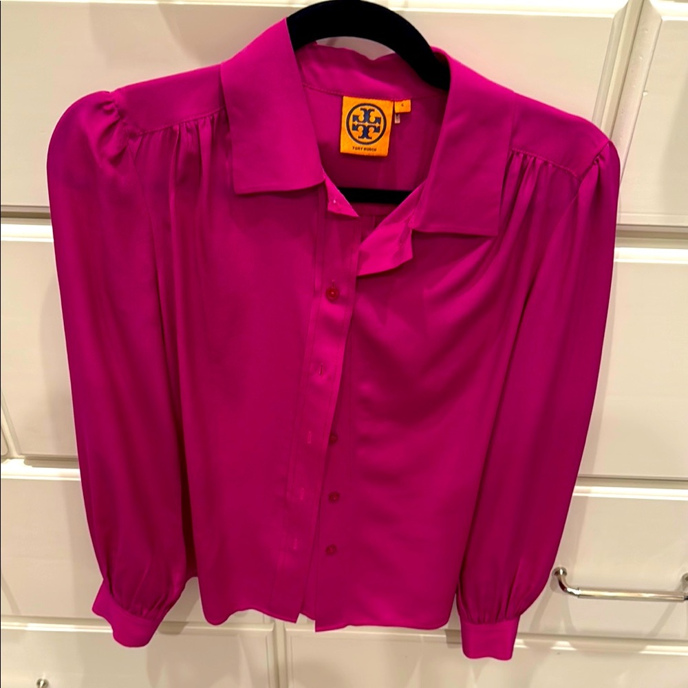 Tory Burch Pink Notched Collar Blouse